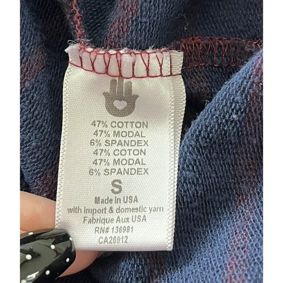 Spiritual Gangster Women's Sz S Burgundy Blue Striped Sweatshirt Good Vibes - Picture 5 of 8